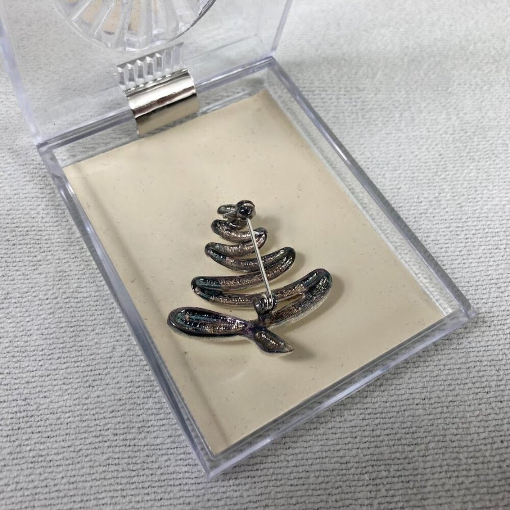 Silver Swirl Christmas Tree Brooch Pin in Display Box Vintage Holiday Jewelry - Picture 8 of 8
